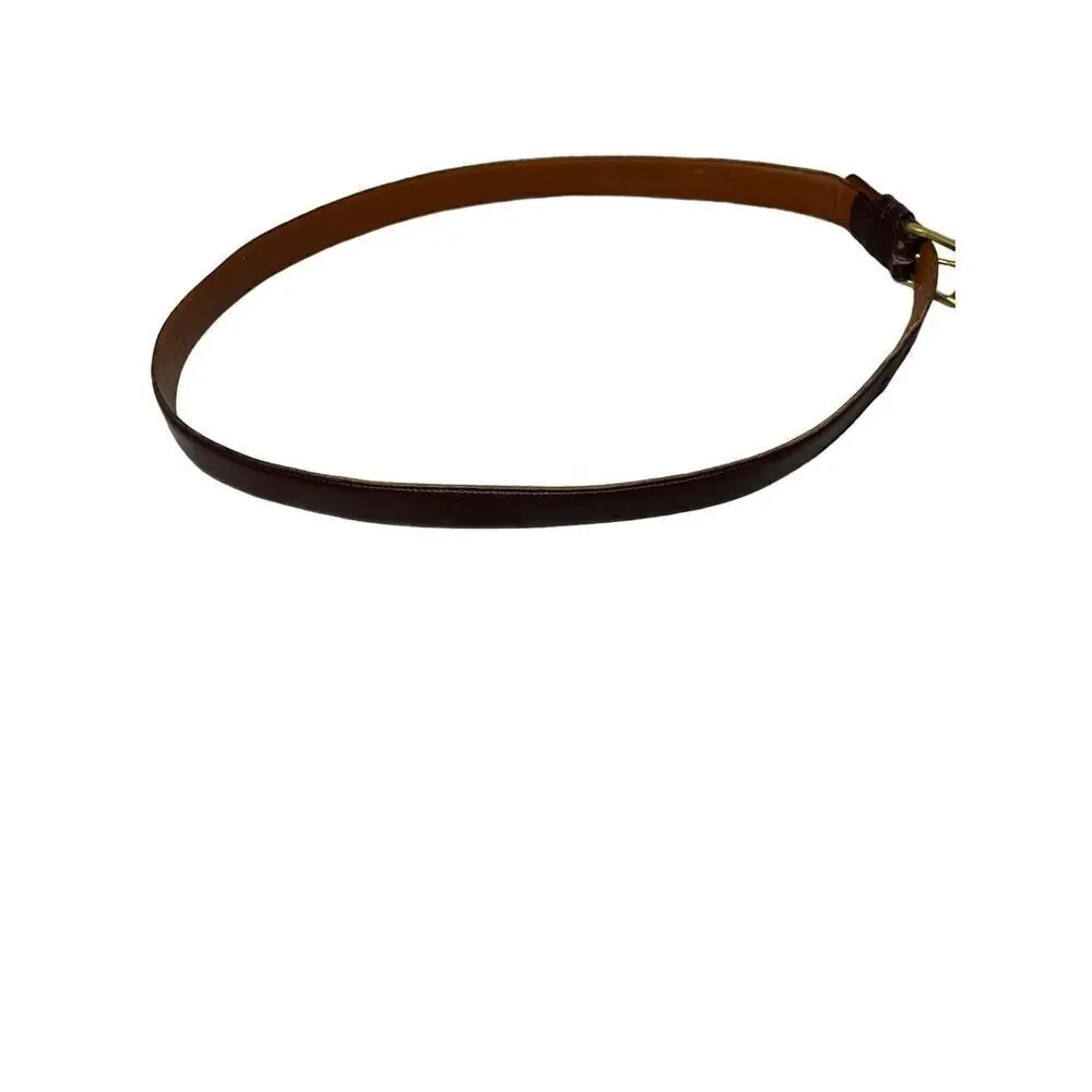 Coach Handcrafted Burnished Cowhide Leather Belt With Brass Buckle Burgandy